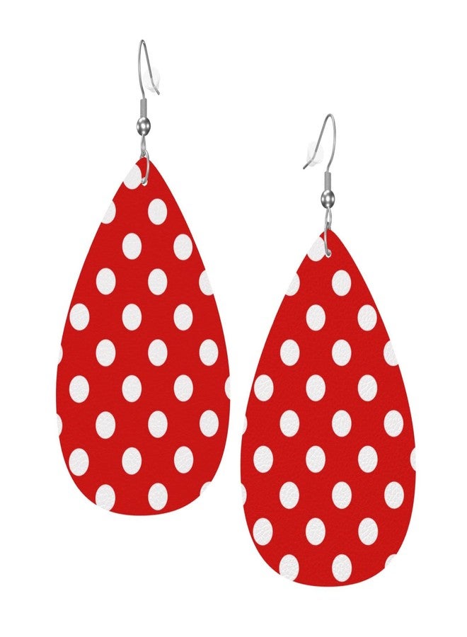 AIMASTZ Faux Leather Earrings Red Polka Dot Teardrop Dangle Earrings For Women - Image 1